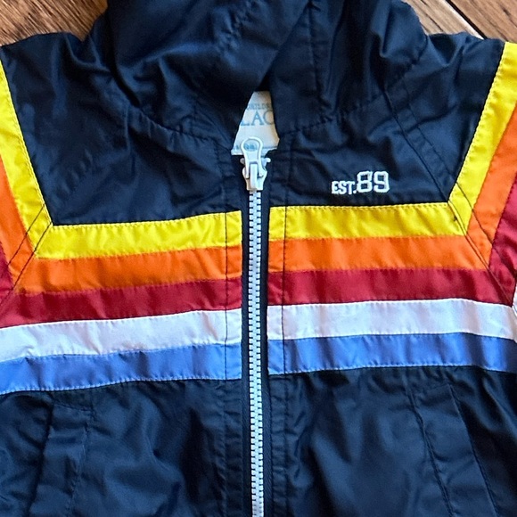 The Children's Place Infant Navy Windbreaker Sz 0-6 Mth Rainbow Hooded Lined Zip - Picture 4 of 6